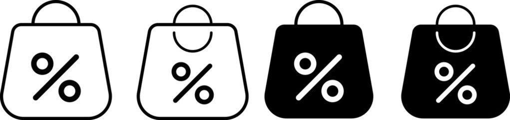 shopping bag with percentage icon set. discount symbol. symbolizing economic discount. consumer pricing. market promotion
