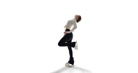 Figure skater woman on white background