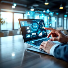 Fototapeta premium Analyzing data on laptop for business insight
