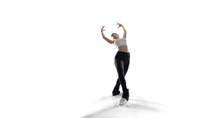 Figure skater woman on white background