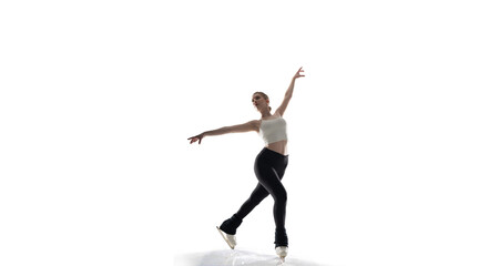 Figure skater woman on white background