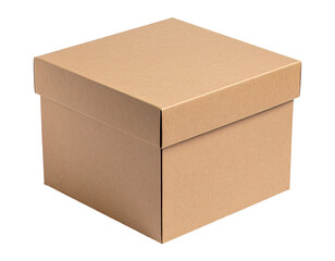 A Square Brown Cardboard Box for Mockup Template isolated on a White Background
