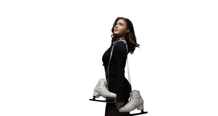 Figure skater woman on white background.
