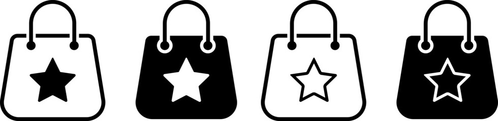shopping bag with star icon set. Favorite shopping icons. Online Shop icons. paper bags sign. representing gift shopping at events
