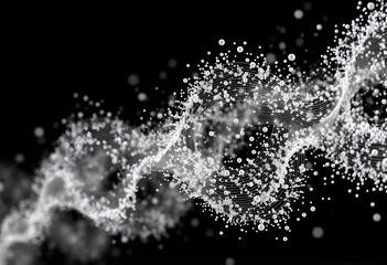 黒と白で動きのある抽象的3D液状粒子の背景