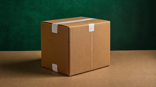 Brown Cardboard Box with Green Background