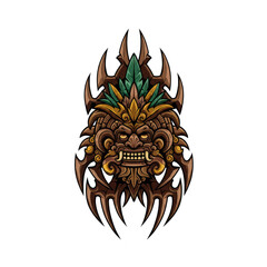Tribal Mask Illustration Ancient Culture and Traditional Ethnic Ornament