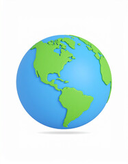 Fototapeta premium Cartoon planet Earth on white background. 3d realistic globe icon. Planet Earth day or Environment day concept.cartography, global, land, map, science, social media, sphere, topography, world map,
