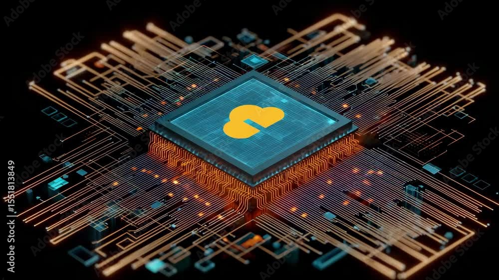 Aufkleber digital security chip and lock with glowing circuit lines showcasing advanced technology