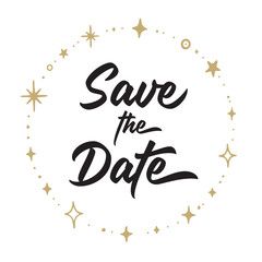 Save the date invitation card, circular frame of doodle stars