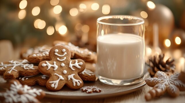 3D render of gingerbread cookies and milk