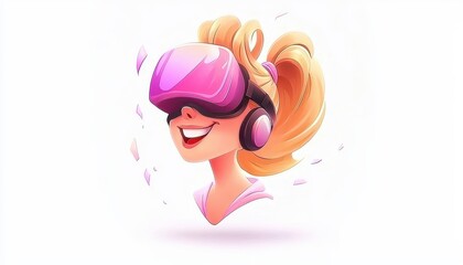 Woman Enjoying Virtual Reality Experience with Headset and Joyful Smile