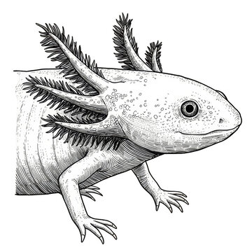 black and white axolotl drawing clip art preview