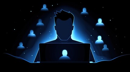 Digital Connection Concept with Silhouette and User Icons on Screen