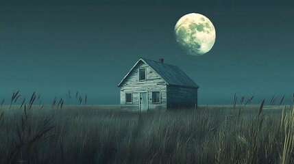 Lonely House Under the Moonlight: A Serene Night in the Countryside