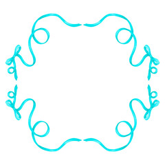 Blue ribbon bow frame border, hand drawn watercolor illustration isolated on white background. Horizontal template for greeting card or wedding invitation, postcards and other printed products.