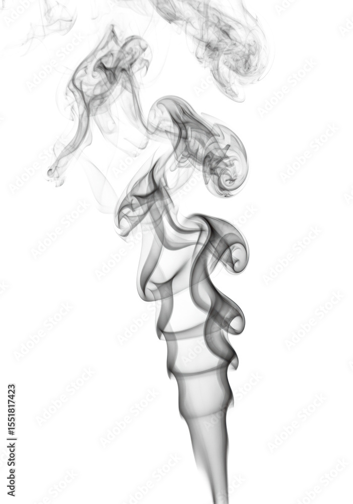 Poster dynamic wisps of translucent grey smoke with elegant curls and intricate swirls, precisely detailed,