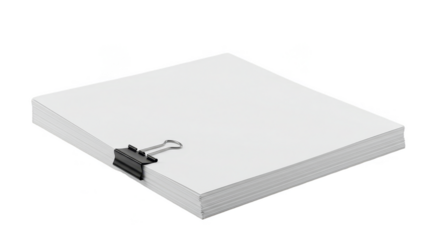 Stack of White Paper Sheets with Clip Isolated Background