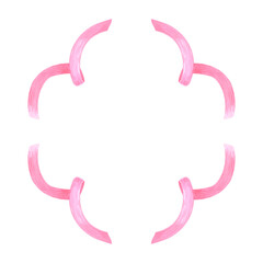 Pink wavy ribbon frame border, hand drawn watercolor illustration isolated on white background. Template for greeting card or invitation, postcards and other printed products.