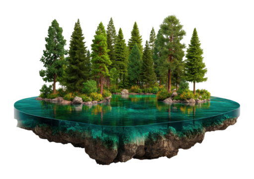 Enchanting nature scene featuring lush trees and crystal clear water tranquil environment aerial view