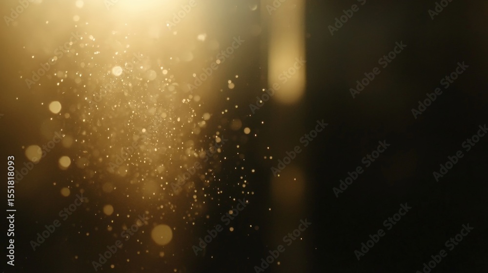 Poster golden sunlight illuminates floating dust particles, creating a warm, ethereal atmosphere with soft 