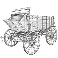 Vintage Wagon Illustration With Antique Wooden Wheel Transportation