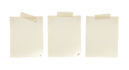Three Old Grunge Texture Paper Adhesive Note Isolated Background