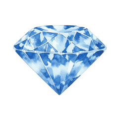 Watercolor Illustration of a Sparkling Blue Diamond Jewel Gemstone