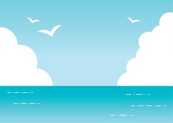 海背景・ビーチ・入道雲・イラスト素材