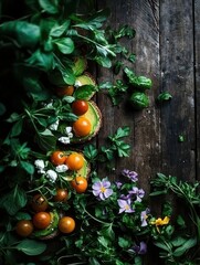 Fresh Avocado Toast with Colorful Vegetables on Wooden Table