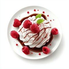 Decadent Chocolate Meringue Dessert with Fresh Raspberries and Whipped Cream