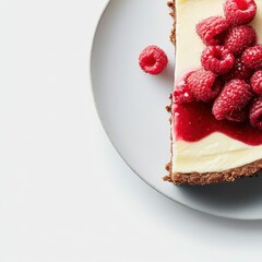 Delicious Raspberry Cheesecake on a White Plate with Fresh Berries