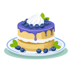 Delicious Blueberry Cake with Cream and Glaze Illustration