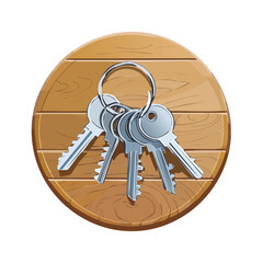 Bunch of Keys on a Wood Plank: Vector Illustration for Security