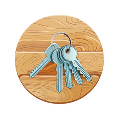 Cartoon Keys on a Wood Plank Background