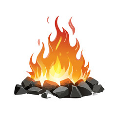 Cozy Campfire Illustration with Stones and Flames