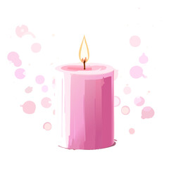 Pink Candle Illustration with Abstract Shapes - Symbol of Relaxation