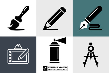 Obraz premium pencil and brush vector icons illustration icons set