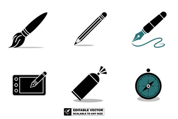 pencil and brush vector icons illustration icons set