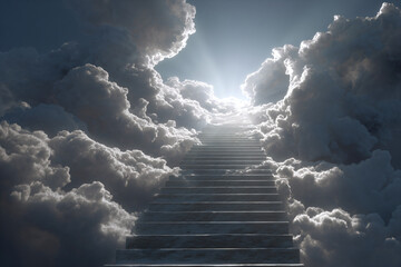 a stairway leading up to a bright sky