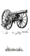 Vintage Cannon Illustration Firepower Artillery Military History Drawing