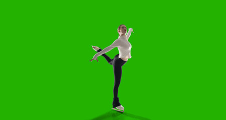 Figure skater woman on green screen.