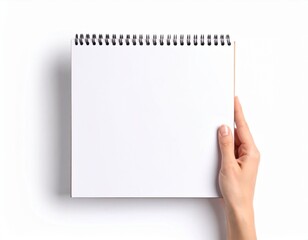 Blank Spiral Notebook in Hand – Top View on White Background

