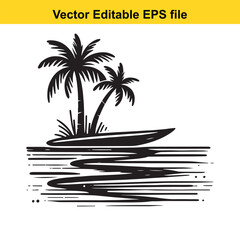 Monochrome Paradise A Serene Seascape with Palm Trees and Calm Waters Creating a Tranquil Island Getaway