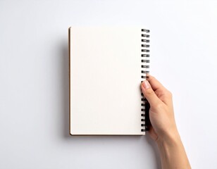 Blank Spiral Notebook in Hand – Top View on White Background

