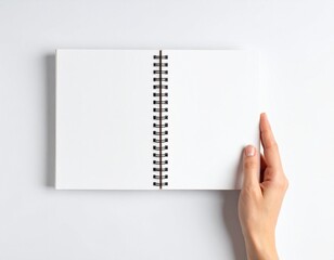 Blank Spiral Notebook in Hand – Top View on White Background

