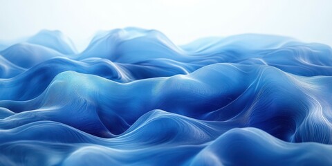 Obraz premium Waves of blue fabric resembling ocean waves under soft light at an abstract art exhibit