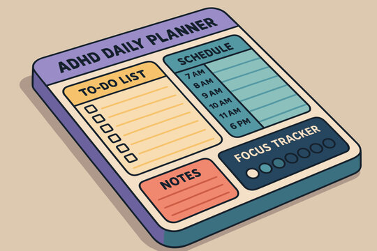 Adhd daily planner with to-do list, schedule, notes, and focus tracker