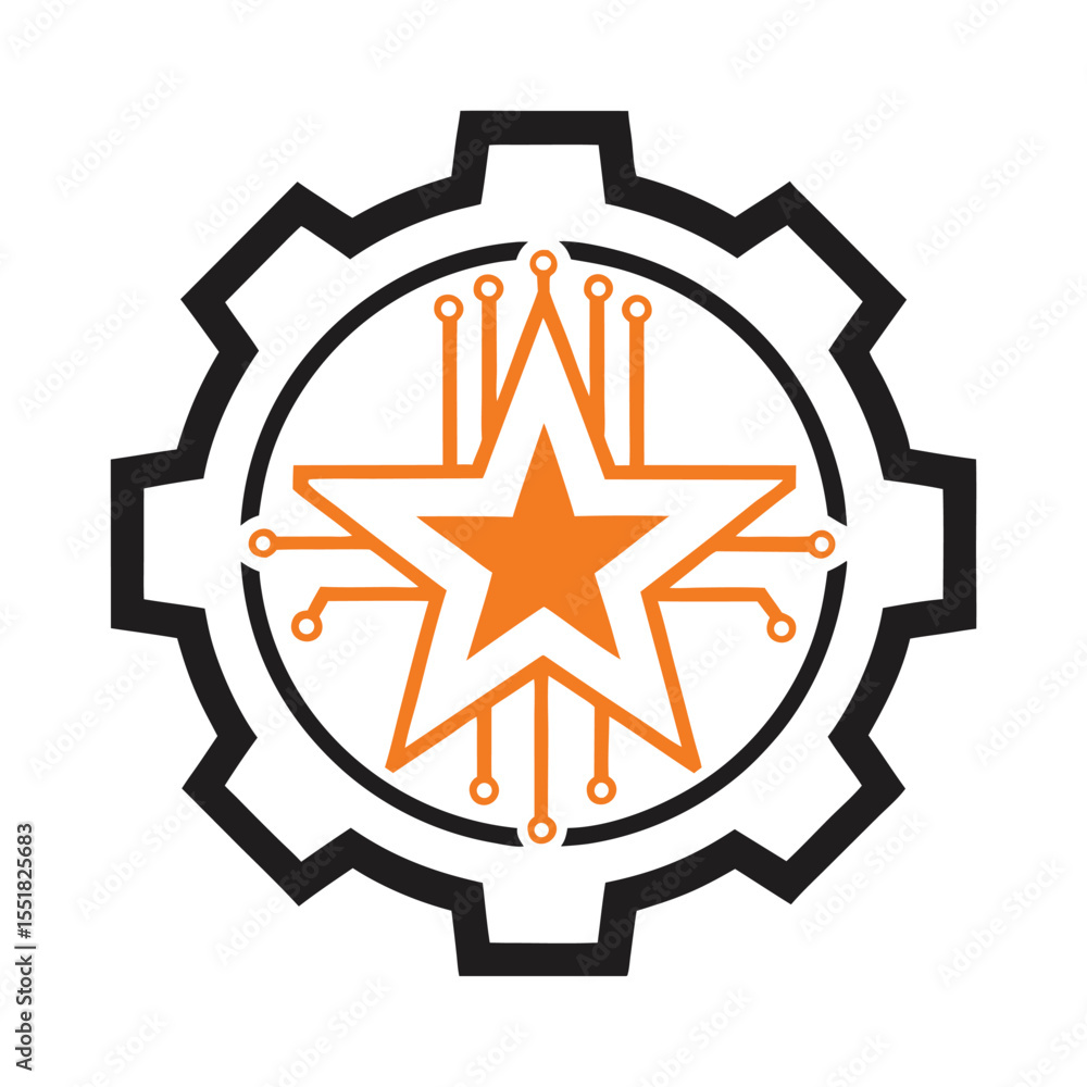 Poster tech gear star circuit vector logo for ai and robotics.