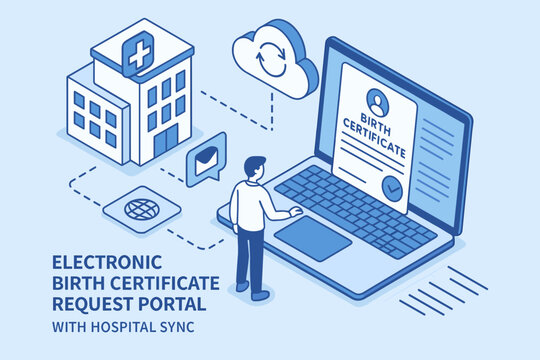 Online birth certificate request with hospital integration portal